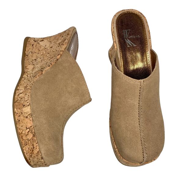 NEW White Mountain Suede Clogs Colleen Tan Cork Wedge Heels Size 7 - Picture 2 of 8